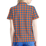 Orange And Blue Houndstooth Print Women's Polo Shirt