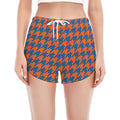 Orange And Blue Houndstooth Print Women's Split Running Shorts