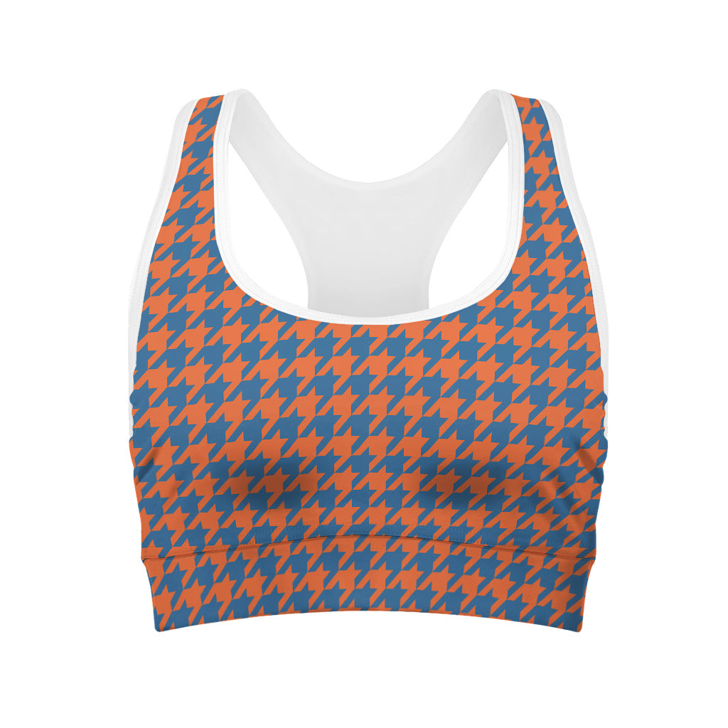 Orange And Blue Houndstooth Print Women's Sports Bra