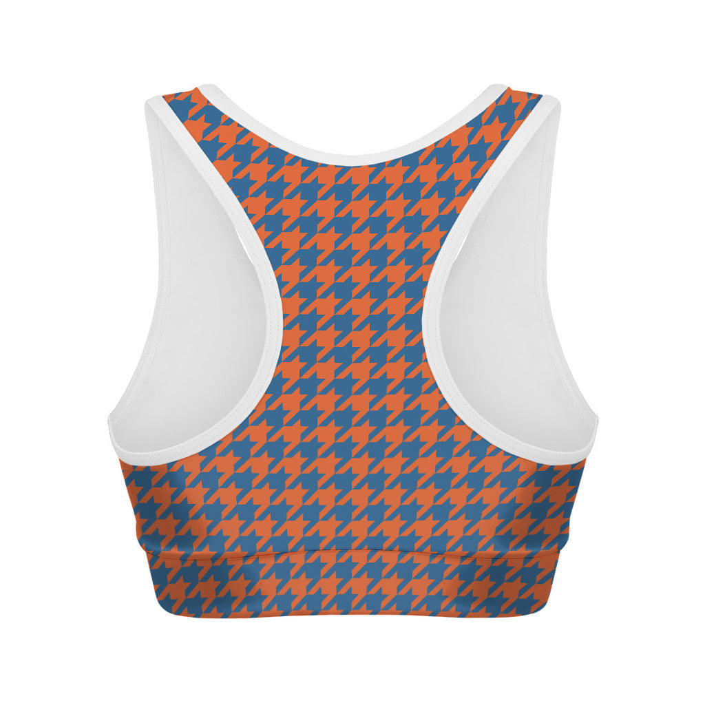 Orange And Blue Houndstooth Print Women's Sports Bra