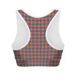 Orange And Blue Houndstooth Print Women's Sports Bra