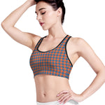 Orange And Blue Houndstooth Print Women's Sports Bra