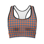 Orange And Blue Houndstooth Print Women's Sports Bra