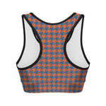Orange And Blue Houndstooth Print Women's Sports Bra