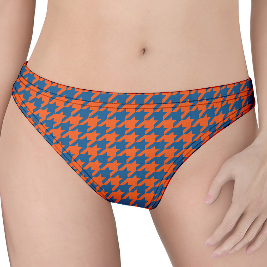 Orange And Blue Houndstooth Print Women's Thong