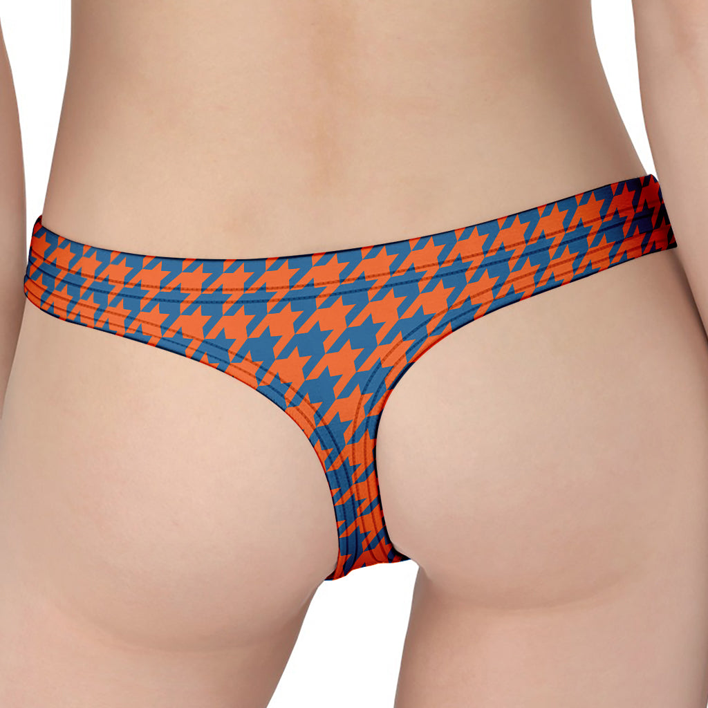 Orange And Blue Houndstooth Print Women's Thong