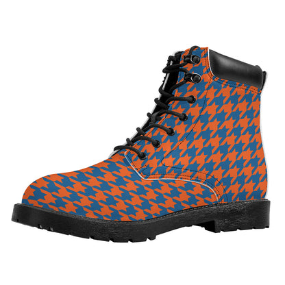 Orange And Blue Houndstooth Print Work Boots