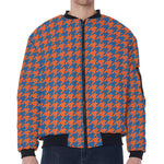 Orange And Blue Houndstooth Print Zip Sleeve Bomber Jacket