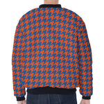 Orange And Blue Houndstooth Print Zip Sleeve Bomber Jacket