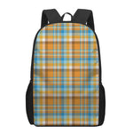 Orange And Blue Madras Pattern Print 17 Inch Backpack