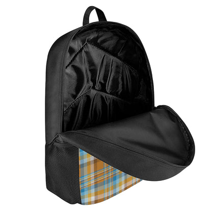 Orange And Blue Madras Pattern Print 17 Inch Backpack
