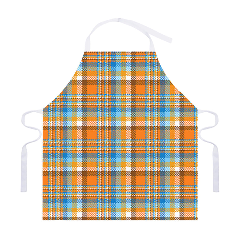 Orange And Blue Madras Pattern Print Adjustable Apron