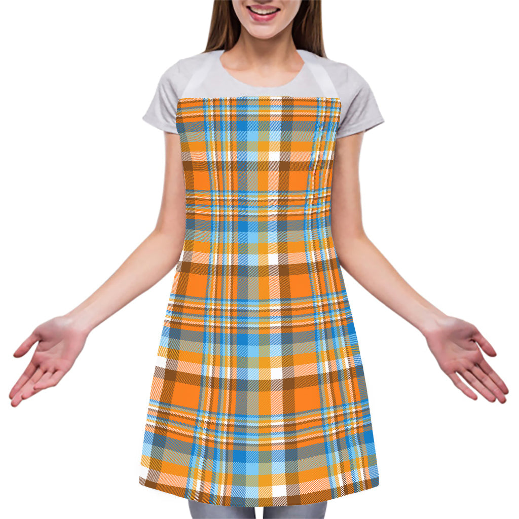 Orange And Blue Madras Pattern Print Adjustable Apron
