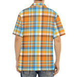 Orange And Blue Madras Pattern Print Aloha Shirt