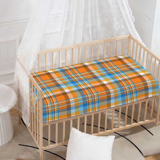 Orange And Blue Madras Pattern Print Baby Crib Sheet