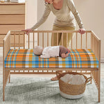 Orange And Blue Madras Pattern Print Baby Crib Sheet
