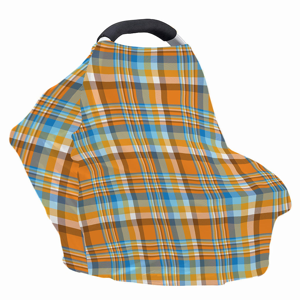 Orange And Blue Madras Pattern Print Baby Seat Cover