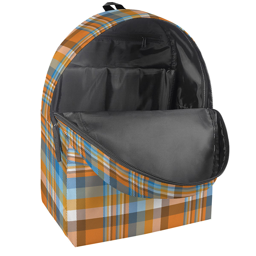 Orange And Blue Madras Pattern Print Backpack