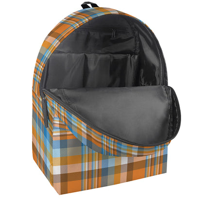 Orange And Blue Madras Pattern Print Backpack
