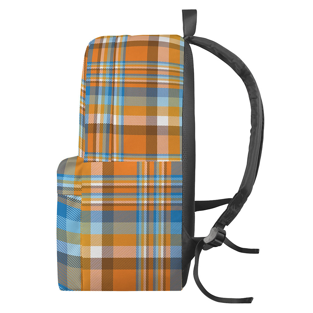 Orange And Blue Madras Pattern Print Backpack