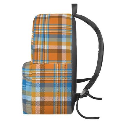Orange And Blue Madras Pattern Print Backpack