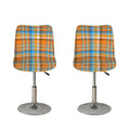 Orange And Blue Madras Pattern Print Bar Stool Covers