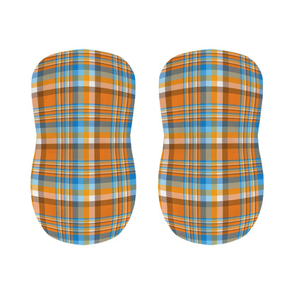 Orange And Blue Madras Pattern Print Bar Stool Covers