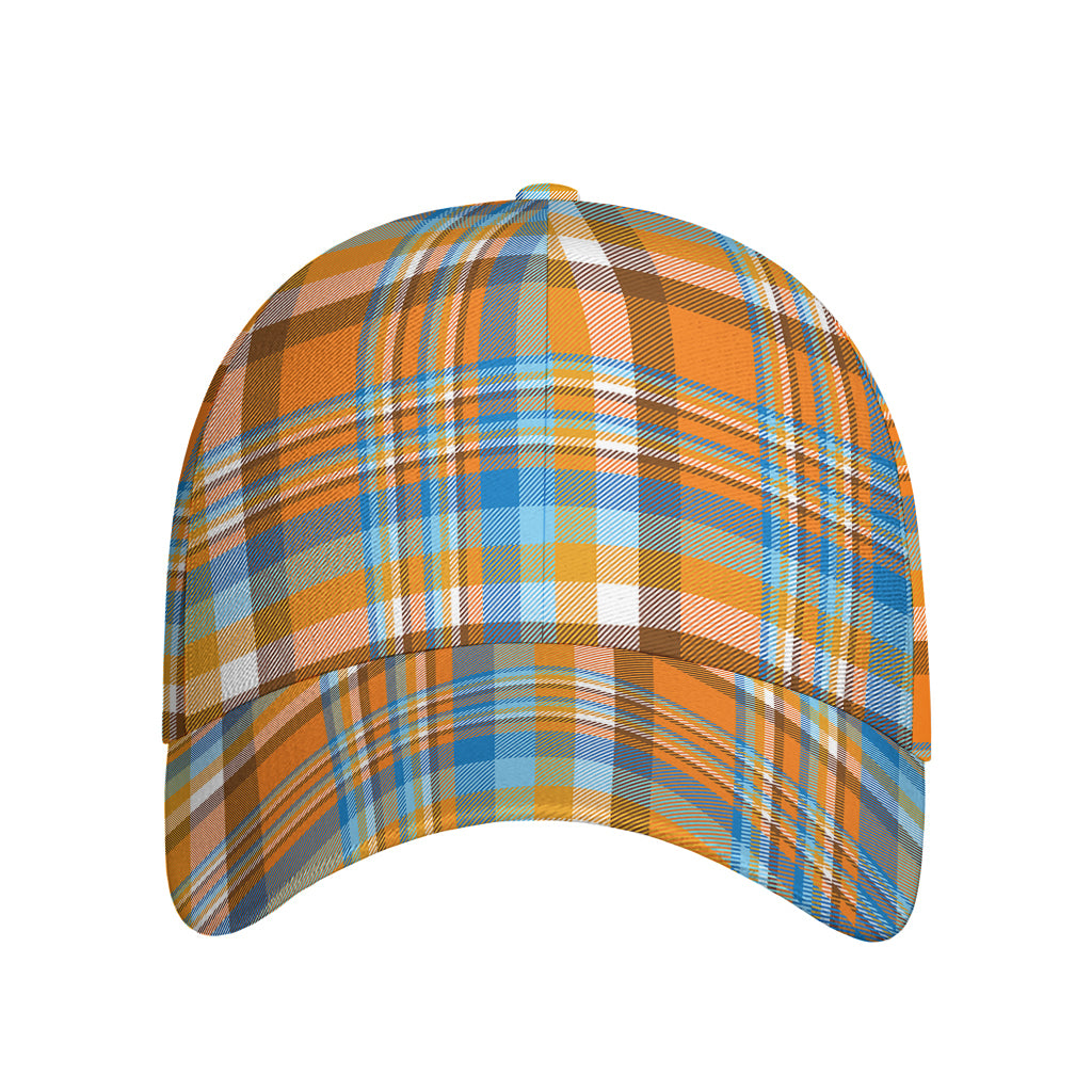 Orange And Blue Madras Pattern Print Baseball Cap