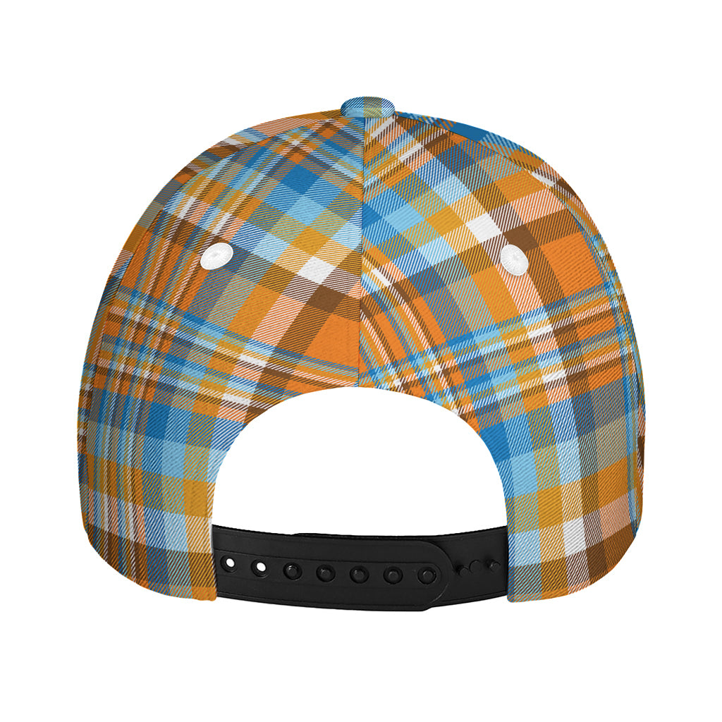 Orange And Blue Madras Pattern Print Baseball Cap
