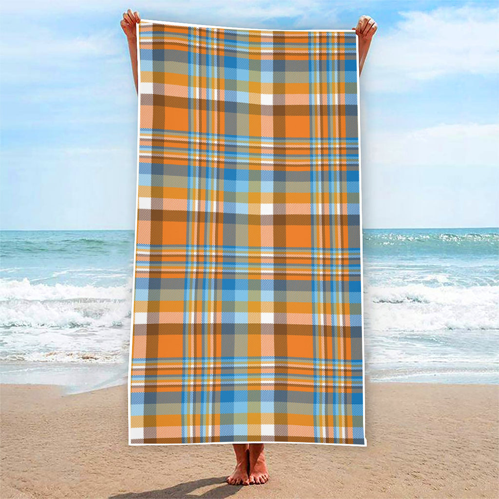 Orange And Blue Madras Pattern Print Beach Towel