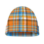 Orange And Blue Madras Pattern Print Beanie