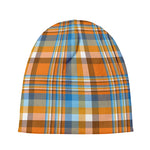 Orange And Blue Madras Pattern Print Beanie