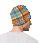 Orange And Blue Madras Pattern Print Beanie