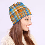 Orange And Blue Madras Pattern Print Beanie