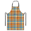 Orange And Blue Madras Pattern Print Bib Apron With Pocket