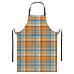 Orange And Blue Madras Pattern Print Bib Apron With Pocket