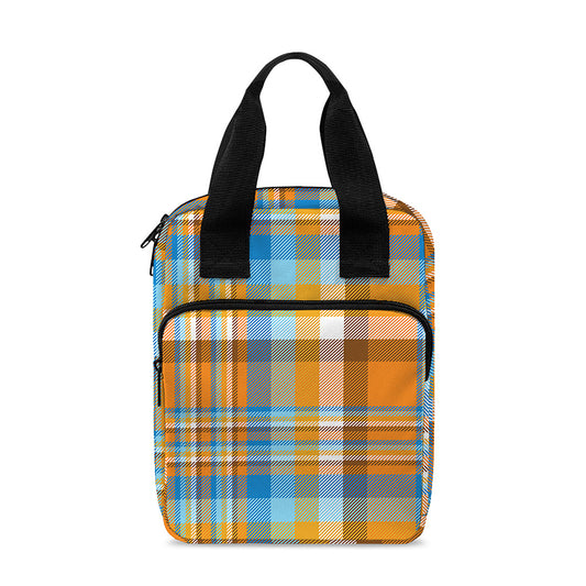 Orange And Blue Madras Pattern Print Bible Tote Bag