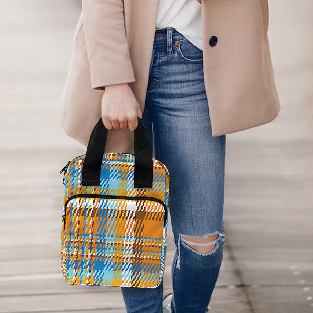Orange And Blue Madras Pattern Print Bible Tote Bag