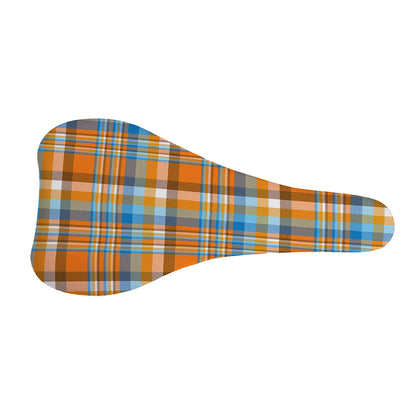 Orange And Blue Madras Pattern Print Bicycle Seat Cover