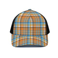 Orange And Blue Madras Pattern Print Black Mesh Trucker Hat