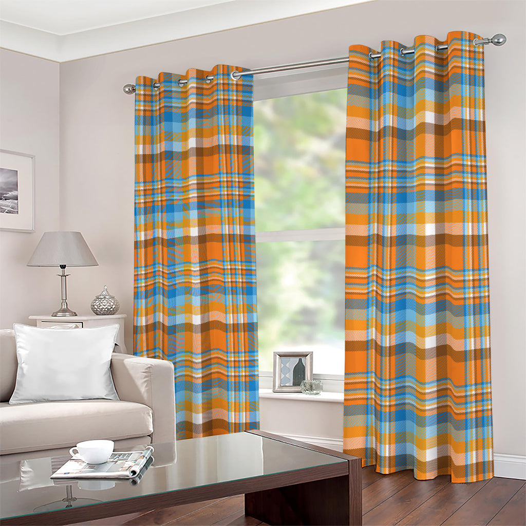 Orange And Blue Madras Pattern Print Blackout Grommet Curtains