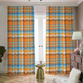 Orange And Blue Madras Pattern Print Dimout Pencil Pleat Curtains
