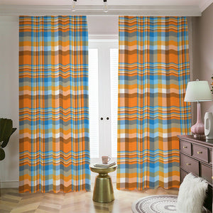 Orange And Blue Madras Pattern Print Blackout Pencil Pleat Curtains