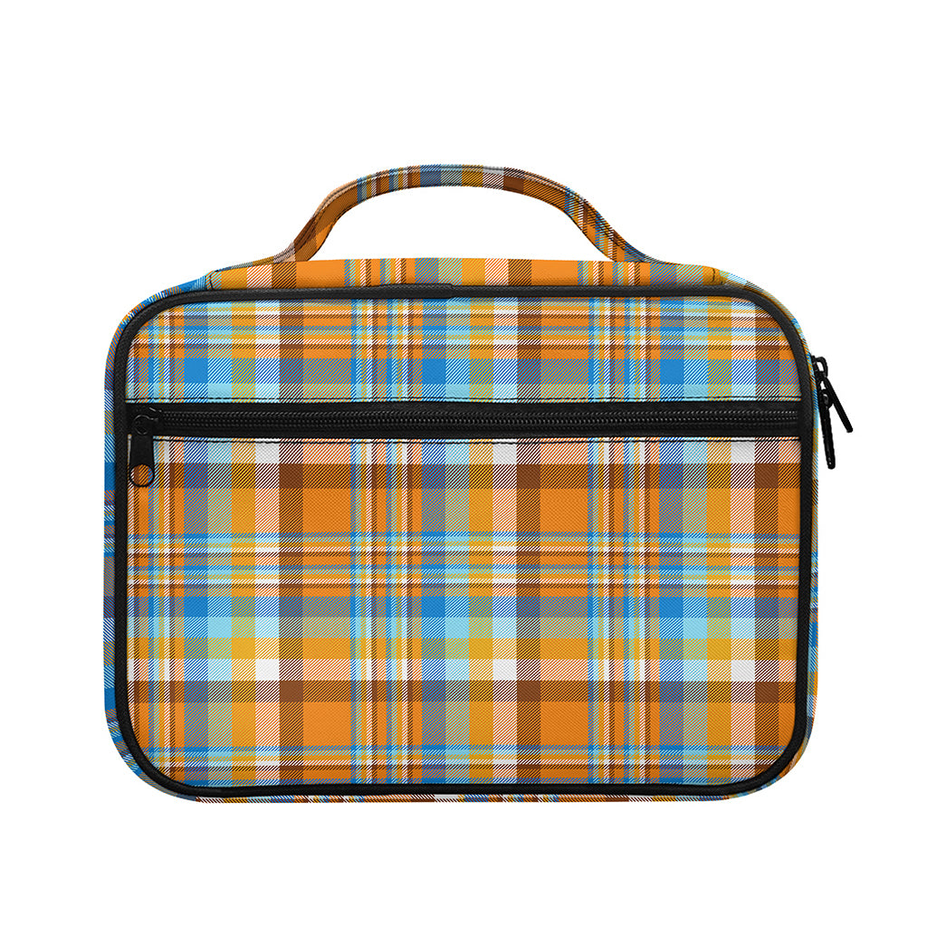 Orange And Blue Madras Pattern Print Briefcase Bible Bag