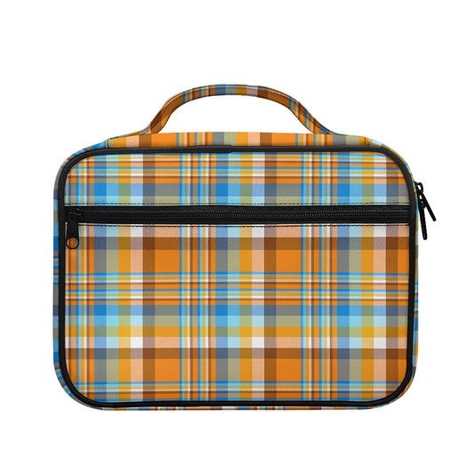 Orange And Blue Madras Pattern Print Briefcase Bible Bag