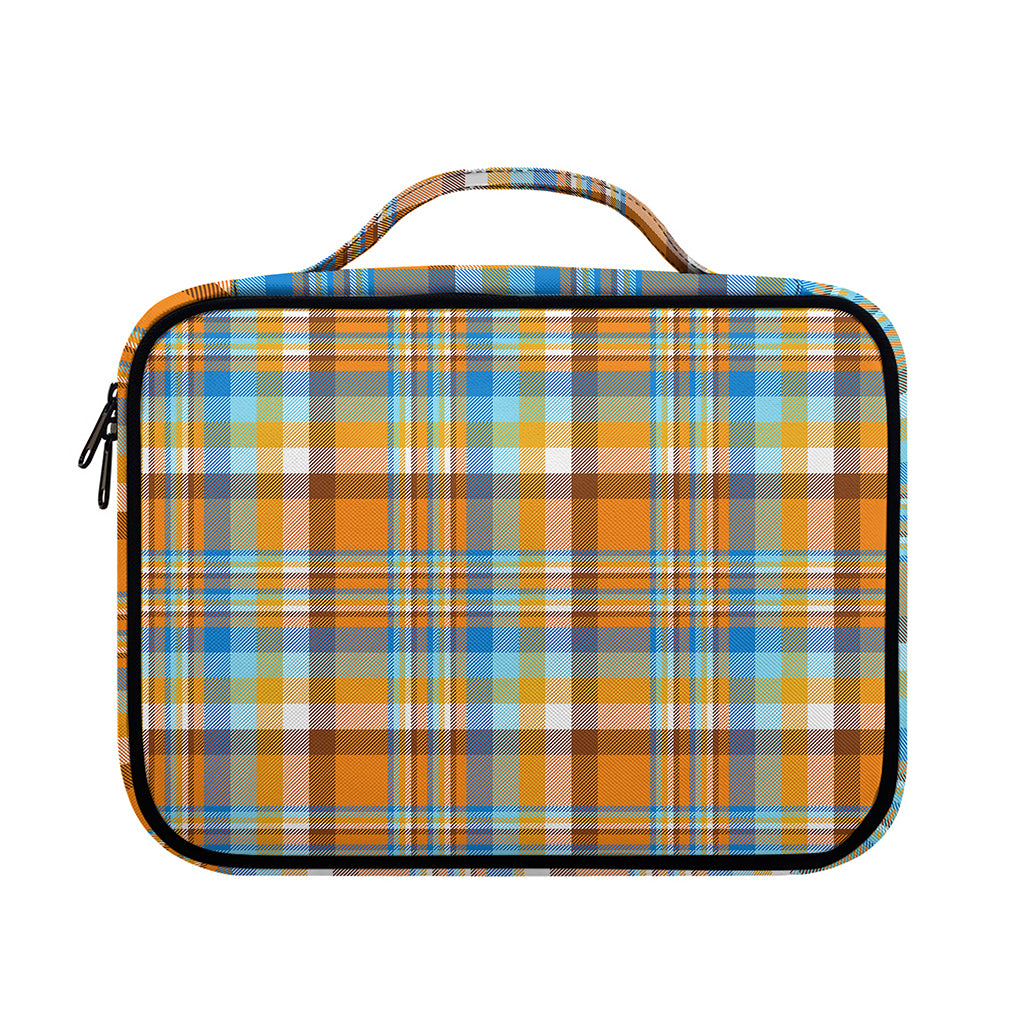 Orange And Blue Madras Pattern Print Briefcase Bible Bag