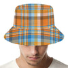 Orange And Blue Madras Pattern Print Bucket Hat