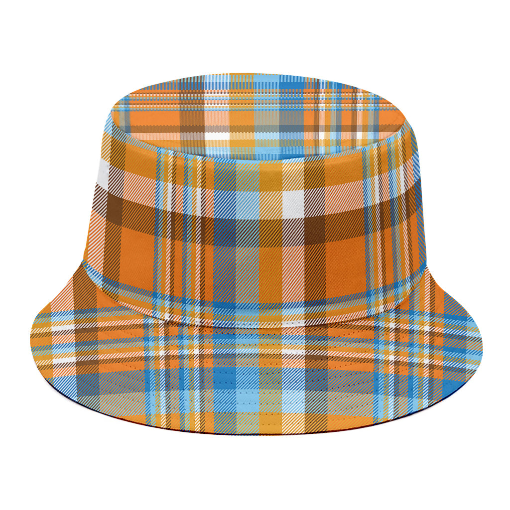 Orange And Blue Madras Pattern Print Bucket Hat