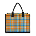 Orange And Blue Madras Pattern Print Canvas Tote Bag