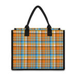 Orange And Blue Madras Pattern Print Canvas Tote Bag